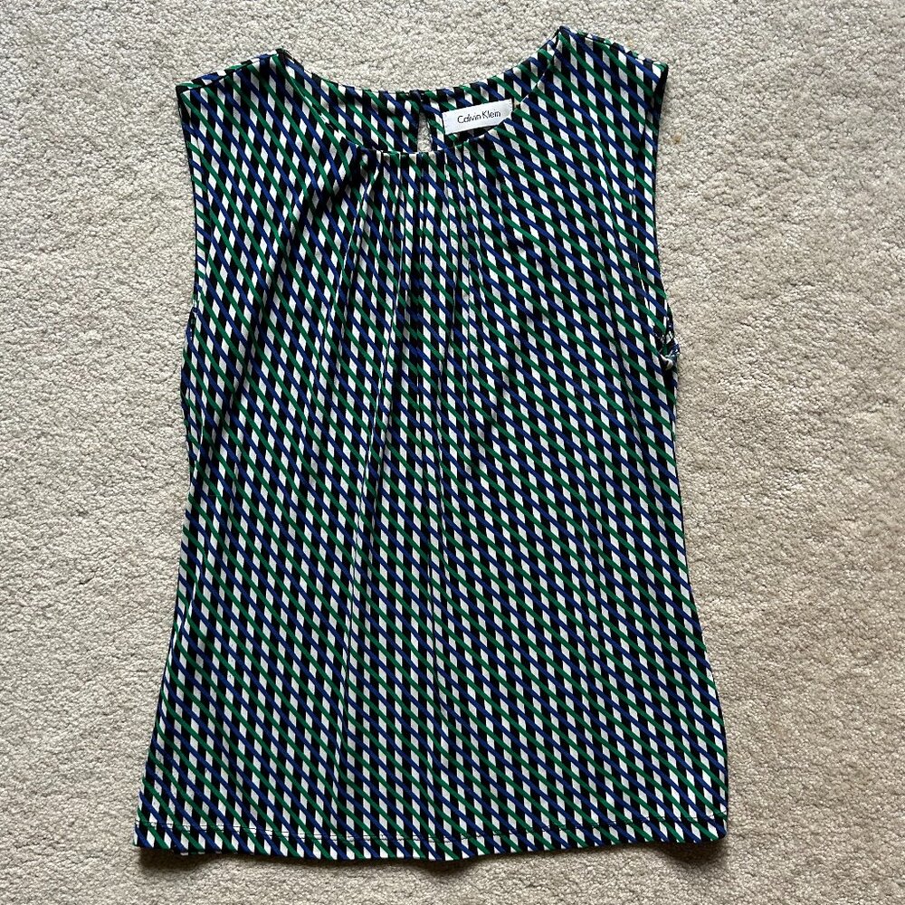 Calvin Klein Geometric Blue and Green Patterned Tank Top Size Small